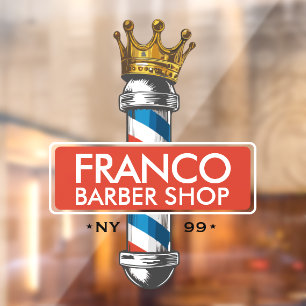 Barber Hair Shop King Crown Barber Pole Hair Salon Window Cling