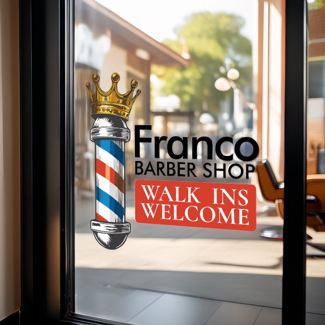 Barber Hair Shop King Crown Barber Pole Hair Salon Window Cling (Creator Uploaded)