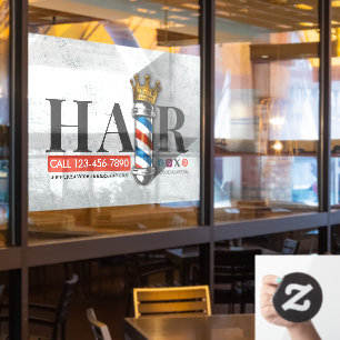 Barber Hair Shop King Crown Barber Pole Hair Salon Window Cling