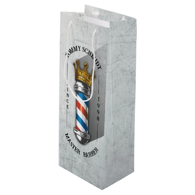 Barber Hair Shop King Crown Barber Pole Hair Salon Wine Gift Bag (Front Angled)