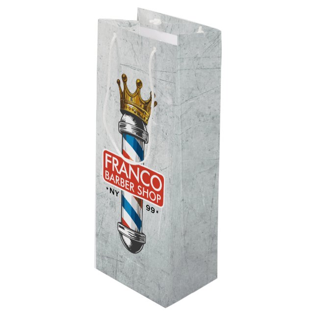 Barber Hair Shop King Crown Barber Pole Hair Salon Wine Gift Bag (Front Angled)