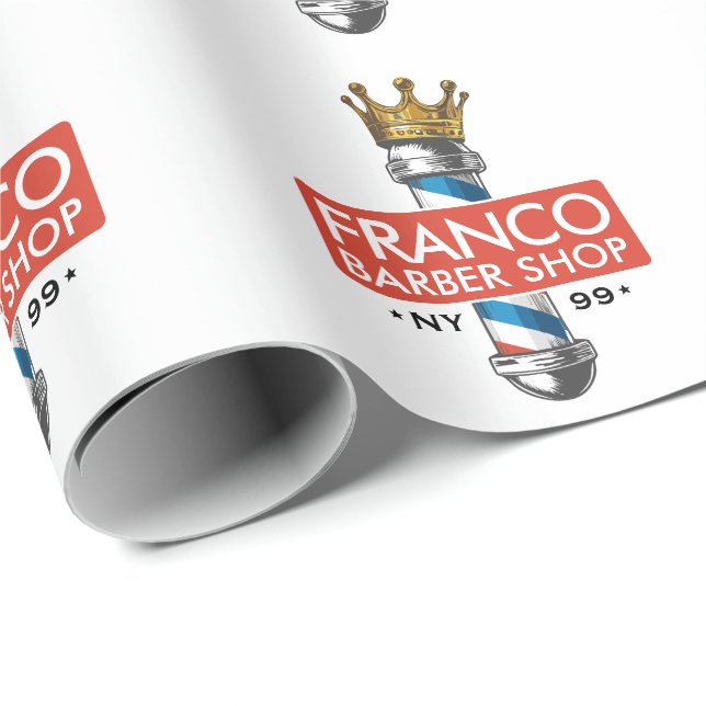 Barber Hair Shop King Crown Barber Pole Hair Salon Wrapping Paper (Roll Corner)