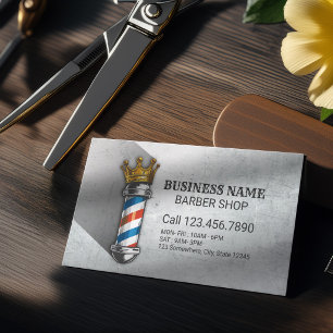 Barber Hair Shop Royal Crown Barber Pole QR Code Business Card