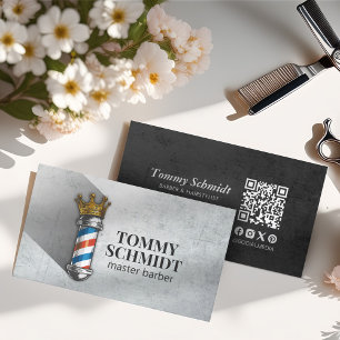 Barber Hair Shop Royal Crown Barber Pole QR Code Business Card