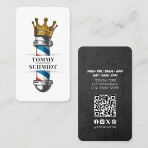 Barber Hair Shop Royal Crown Barber Pole QR Code Business Card