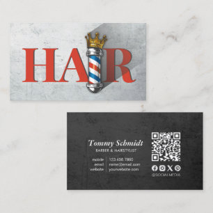 Barber Hair Shop Royal Crown Barber Pole QR Code Business Card