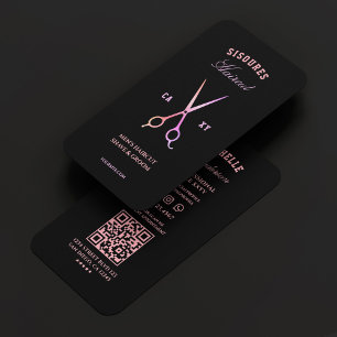 Barber Hair Stylist Black Pink Purple Scissors  Business Card