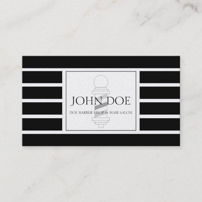 Barber/Hair Stylist Black Stripes Platinum Paper Business Card (Front)