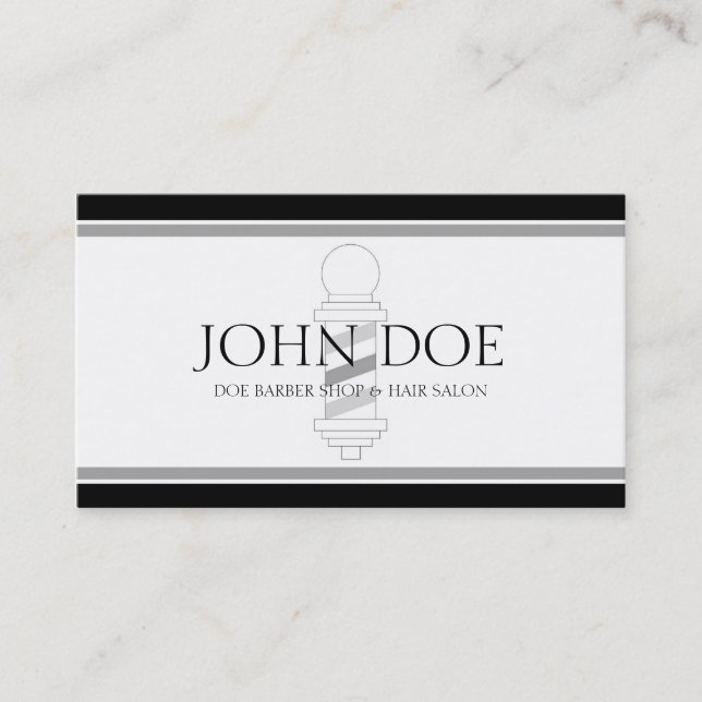 Barber/Hair Stylist Black/White/Silver Business Card (Front)