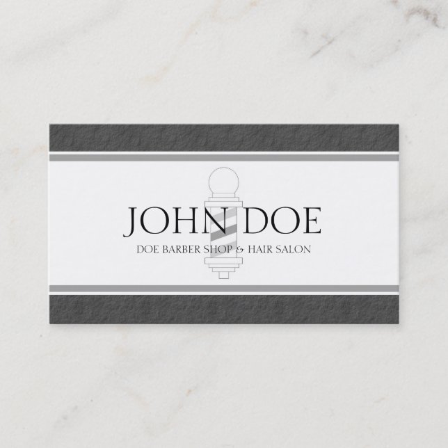 Barber/Hair Stylist Dark Grey Border White Paper Business Card (Front)