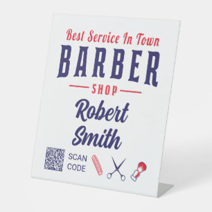 Barber Hair Stylist QR Code Barbershop Pedestal Sign