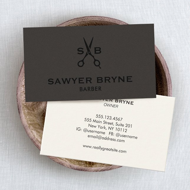 Barber Hair Stylist  Scissors Dark Brown Suede  Business Card (Creator Uploaded)