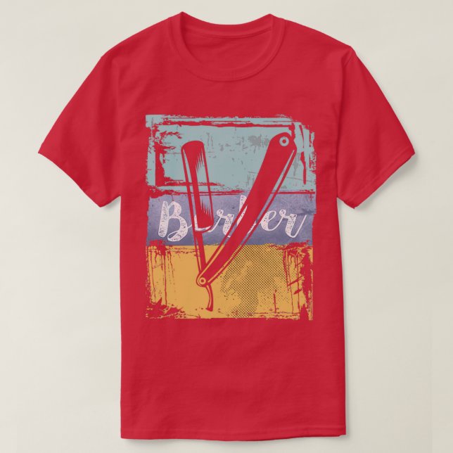 Barber Hairdresser Vintage Retro Razor T-Shirt (Design Front)