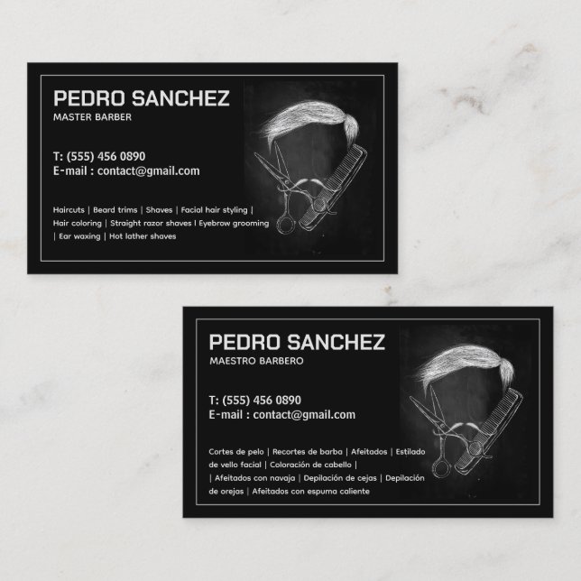 Barber Hairstylist Bilingual Spanish Business Card (Front/Back)