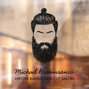 Barber hipster beard moustache business window cling