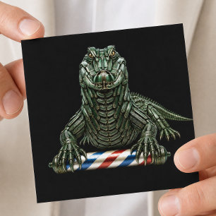 Barber Logo Green Metal Alligator Barber Shop Square Business Card