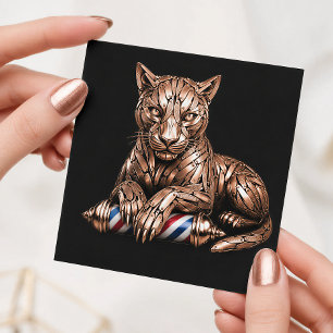 Barber Logo Rose Gold Razor Panther Barber Shop Square Business Card