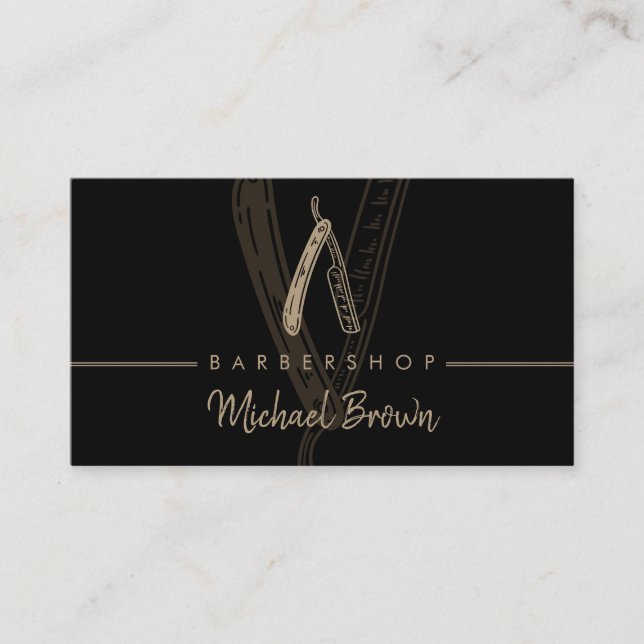 Barber Logo Straight Razor Business Card (Front)