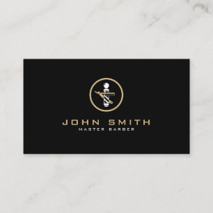 Barber Logo with Straight Razor & Barber Pole Business Card