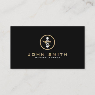 Barber Logo with Straight Razor & Barber Pole Business Card