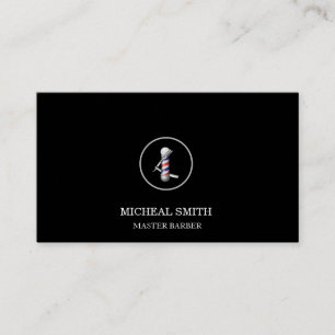 Barber Logo with Straight Razor & Barber Pole Business Card