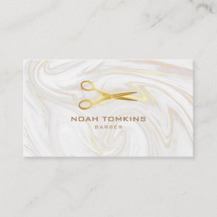 Barber Marble Swirls Gold Scissors Business Card