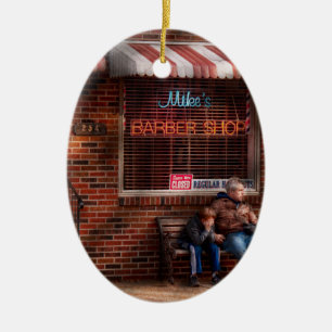 Barber - Metuchen, NJ - Waiting for Mike Ceramic Tree Decoration