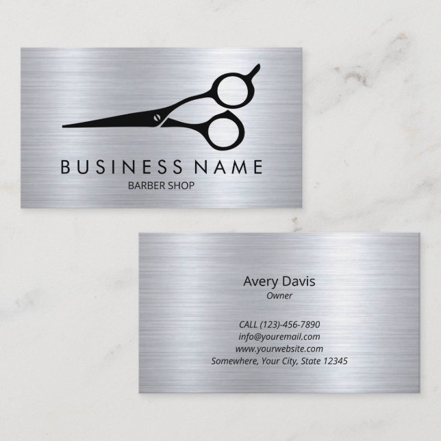 Barber Modern Black Scissors Hair Stylist Business Card (Front/Back)