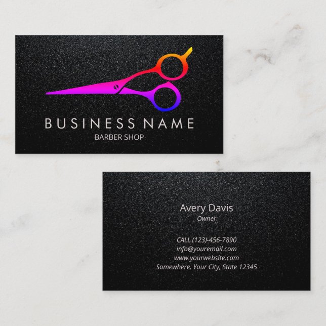 Barber Modern Colourful Scissors Hair Stylist  Business Card (Front/Back)