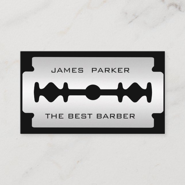 Barber Modern Razor Blade Logo Hair Stylist Business Card (Front)