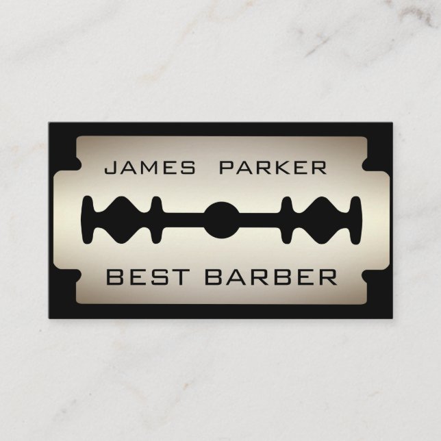 Barber Modern Razor Blade Logo Hair Stylist Business Card (Front)