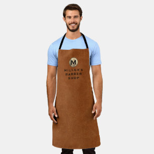 Barber Name Sable Leather Gold Monogram Apron