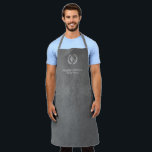 Barber name silver logo barber shop grey leather apron<br><div class="desc">Personalised barbershop apron with faux silver scissors and laurel wreath logo (you can replace it with your own!) and with the barber's name and title over a silver grey grey leather look background.           Perfect for a professional look.</div>