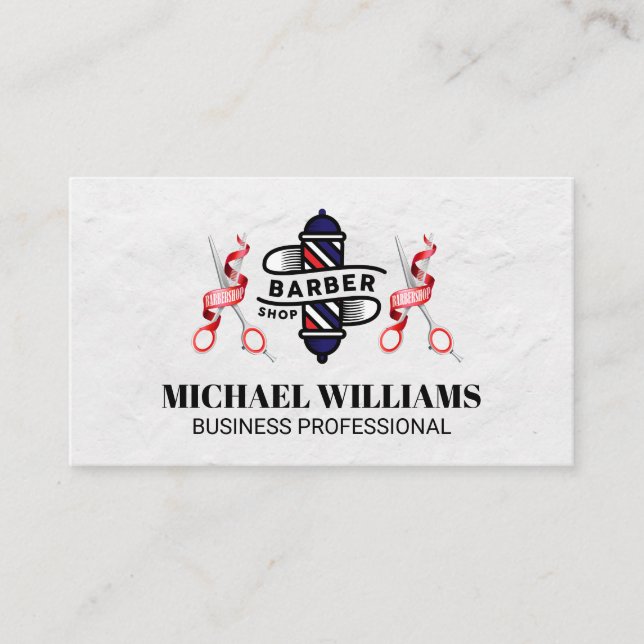 Barber Pole and Scissors Business Card (Front)