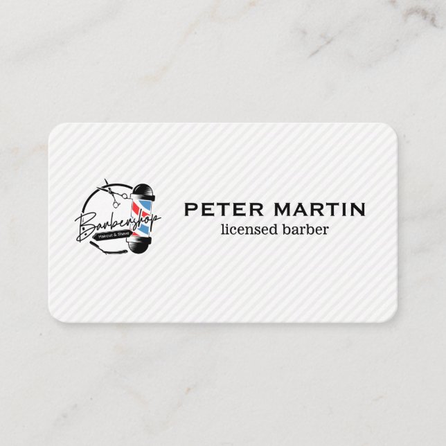 Barber Pole and Scissors | Hair Cut Logo Business Card (Front)
