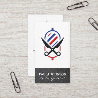 Barber Pole and Scissors | Leather Business Card