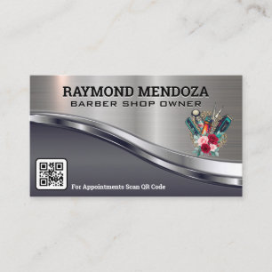 Barber Pole and Tools / Floral Logo Business Card