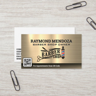 Barber Pole and Tools   Gold Metallic Business Card