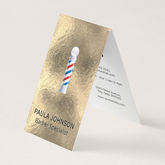 Barber Pole Appointment Gold Foil Background Business Card (Front)