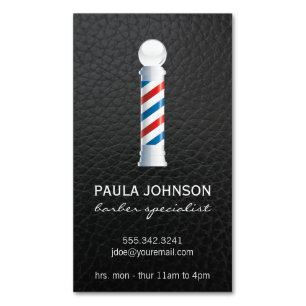 Barber Pole Appointment Leather Background Magnetic Business Card