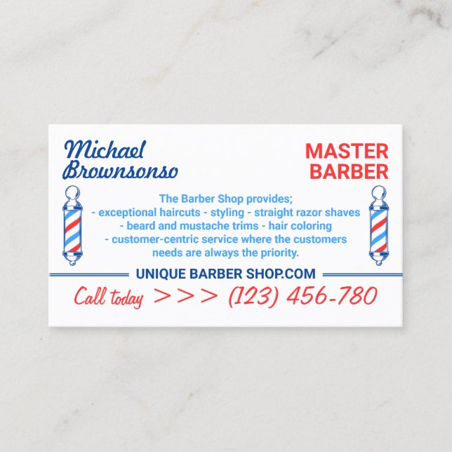 Barber Pole Appointment Logo Business Card (Front)
