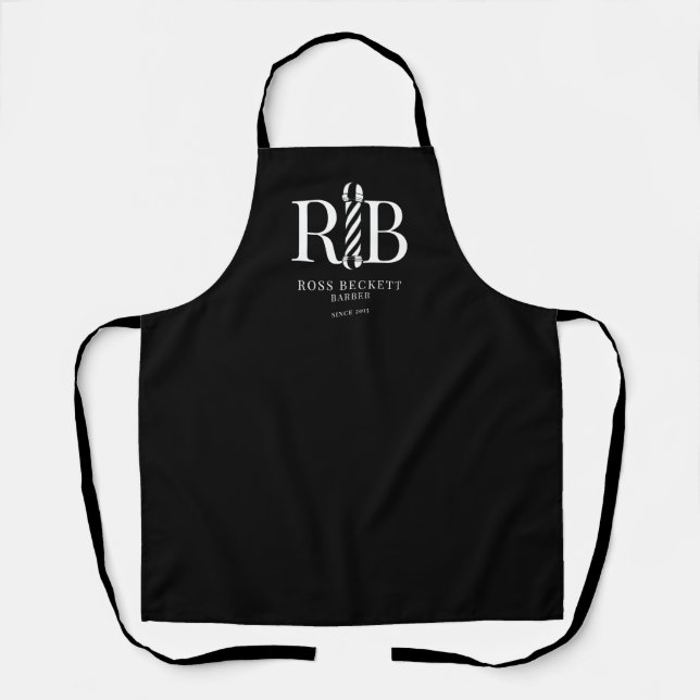 Barber Pole Barber Hair Stylist Black White Apron (Front)