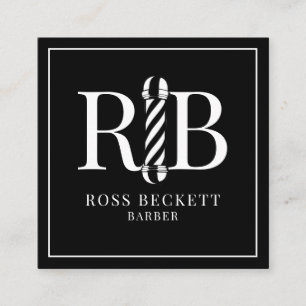 Barber Pole Barber Hair Stylist Black White Square Business Card