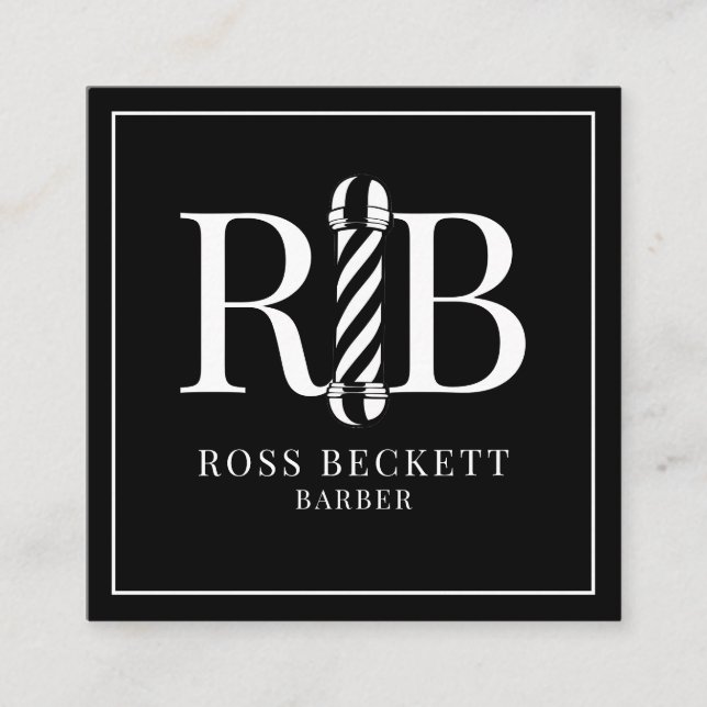 Barber Pole Barber Hair Stylist Black White Square Business Card (Front)
