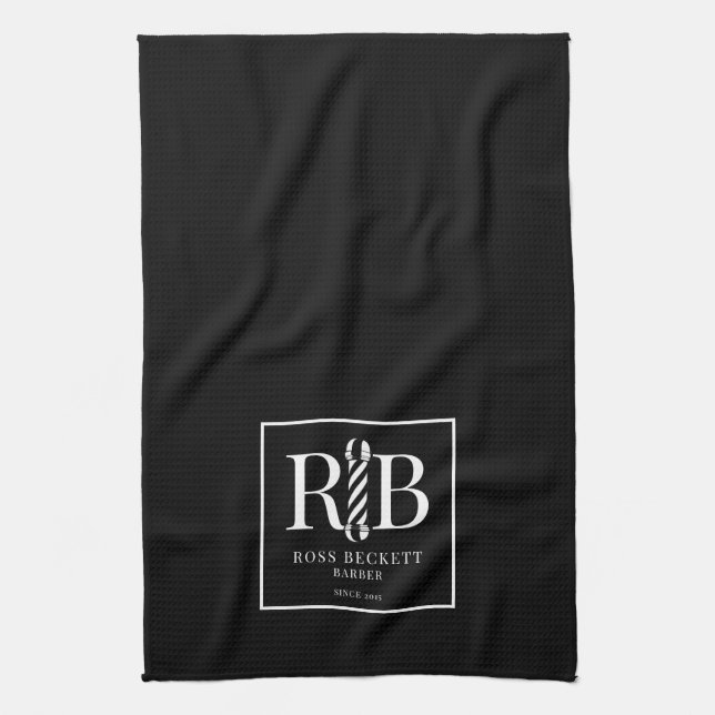 Barber Pole Barber Hair Stylist Black White Tea Towel (Vertical)