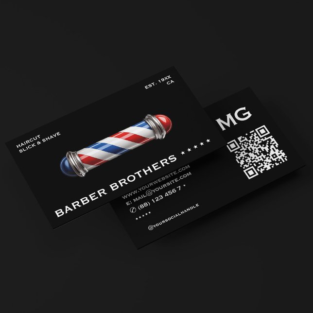 Barber Pole Black Red White Blue Barbershop  Business Card (Barber Pole Black Red White Blue Barbershop Business Card
)