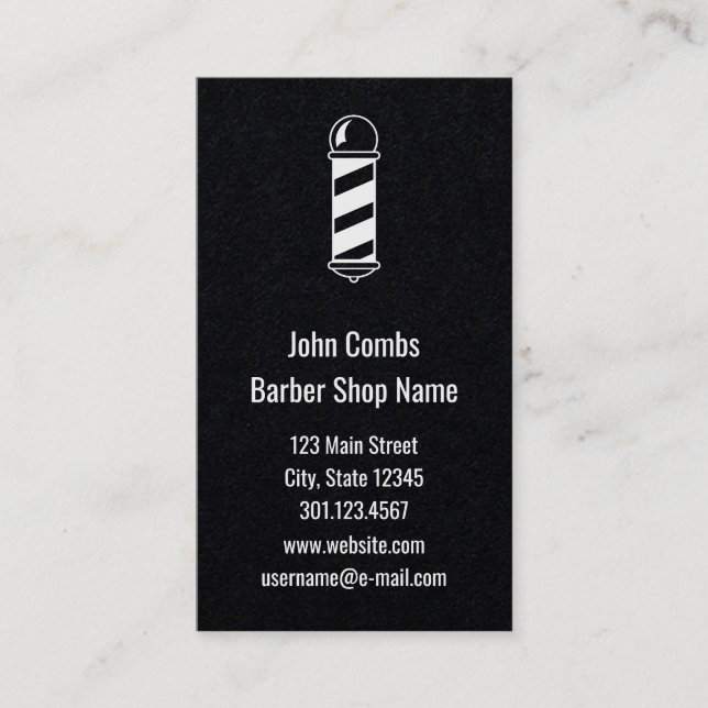 Barber Pole Custom Black and White Business Card (Front)