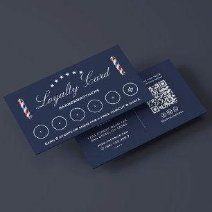 Barber Pole Dark Navy Barbershop Loyalty Business Card