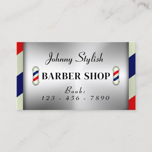 Barber pole faux metallic Business Card (Front)