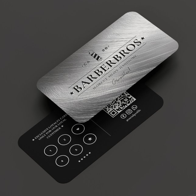 Barber Pole Faux Silver Barbershop loyalty  Business Card (Barber Pole Faux Silver Barbershop loyalty Business Card
)